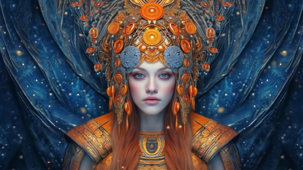 Illustration of a Fantasy Woman with Orange and Blue Background