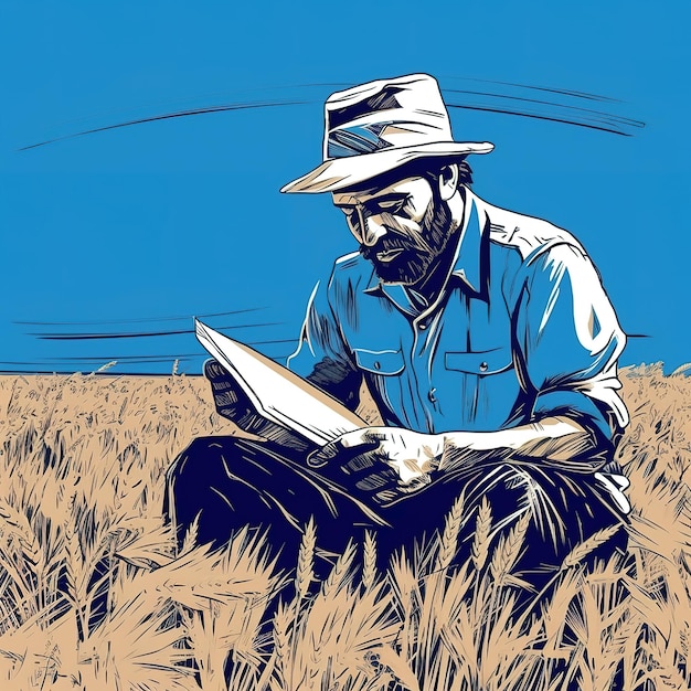 Illustration of a farmer working in the field