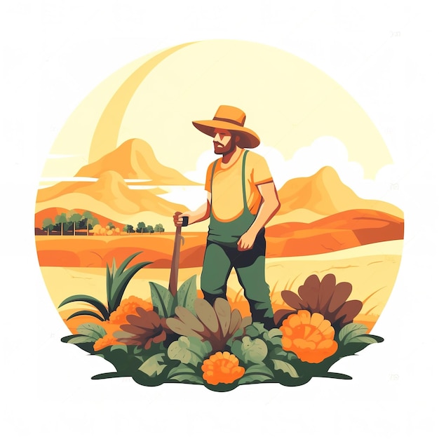 Illustration of a farmer working in the field