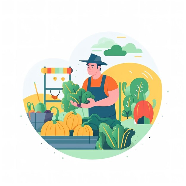 Illustration of a farmer working in the field