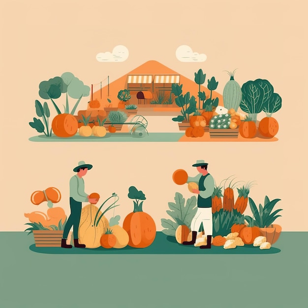 Illustration of a farmer working in the field