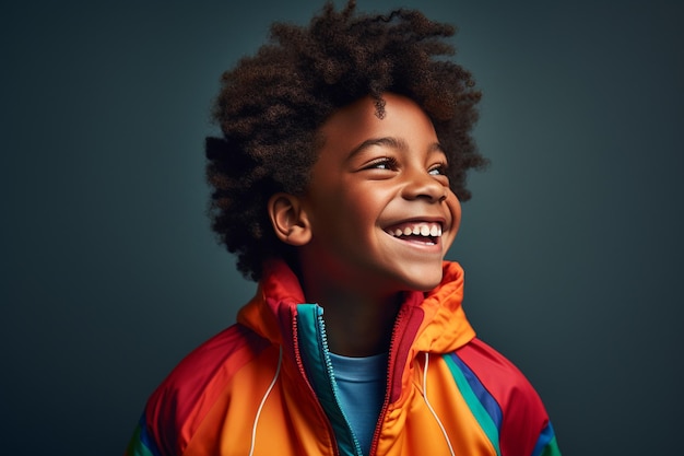 illustration of a fashion boy in a rainbow jacket smiling for the camera is posing on a rainbow background