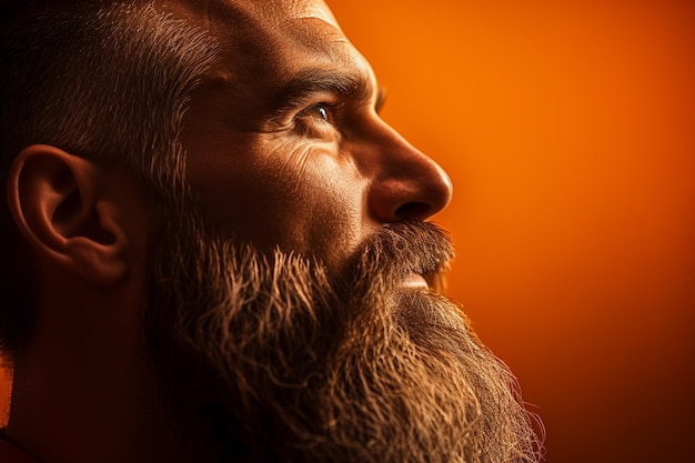 иллюстрация модного мужчины с большой бородой позирует на оранжевом фоне