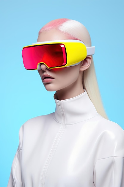 AIを使用した生成アートとして作成された、仮想現実VRヘッドセットを装着したファッションポートレートのイラスト