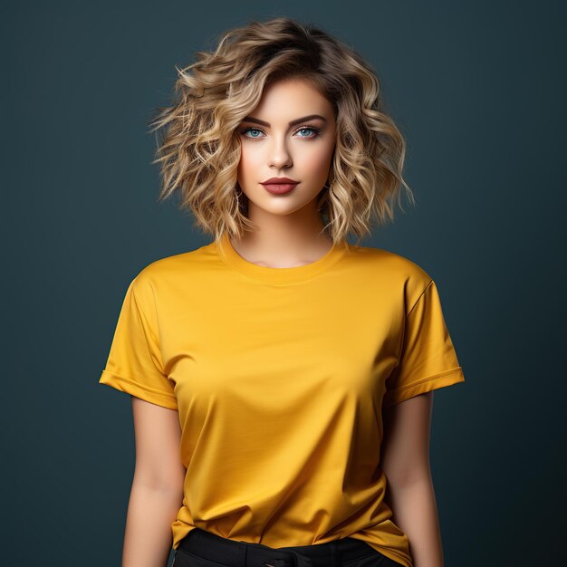 Illustration of a fashion portrait with plain tshirt mockup AI Generated