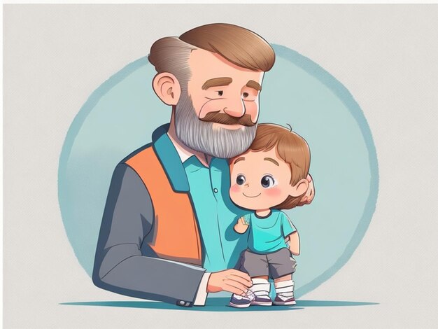 Illustrazione di un padre e un figlio felicità carta di auguri per il giorno dei padri