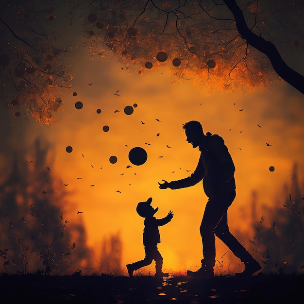 子供と遊ぶ父親のイラスト Generative Ai