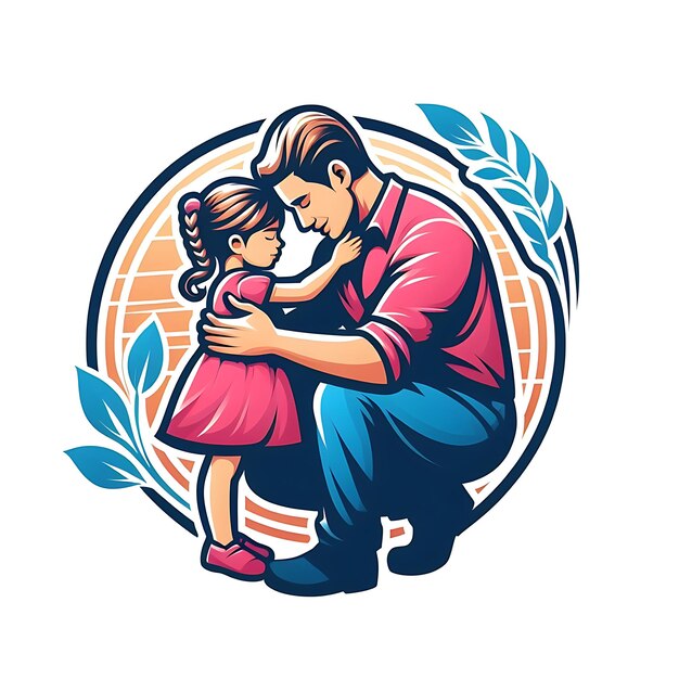 Illustration of father with his little daughter on expedition Concept of Fathers day fathers love relationships between dad and child