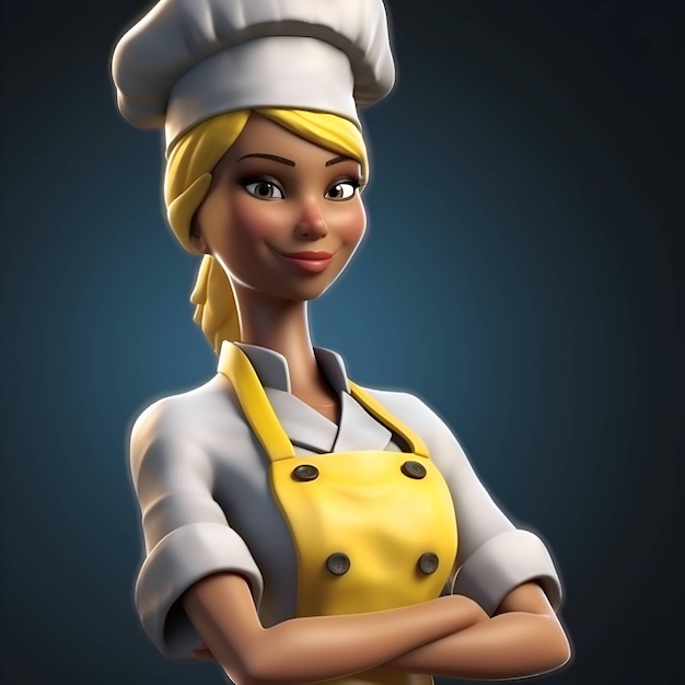 Illustration of a female chef with yellow apron and white hat