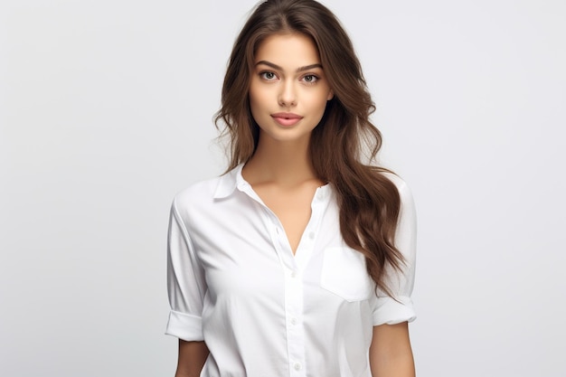 illustration of female college student on a gray background with white shirt