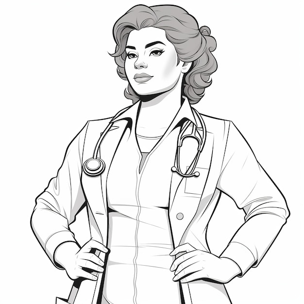 Photo illustration of female doctor coloring page amazing coloring page clipart cartoon style