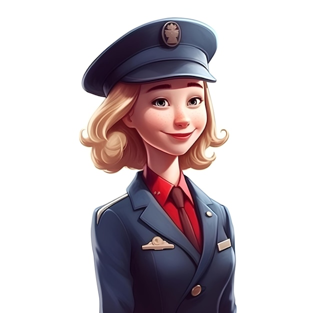 Illustration of a female police officer with a cap on her head