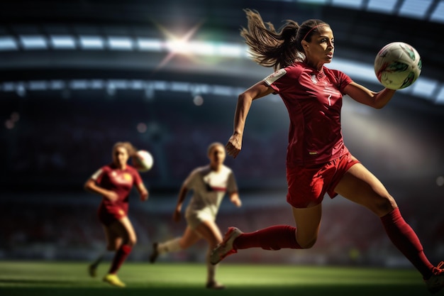 illustration of Female soccer player on soccer field during evening time