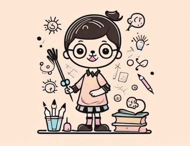 Photo illustration of a female student and a writing utensil on the side