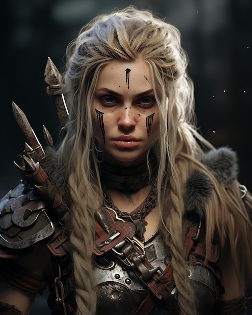 Premium AI Image | Illustration of a female Viking warrior merging the ...