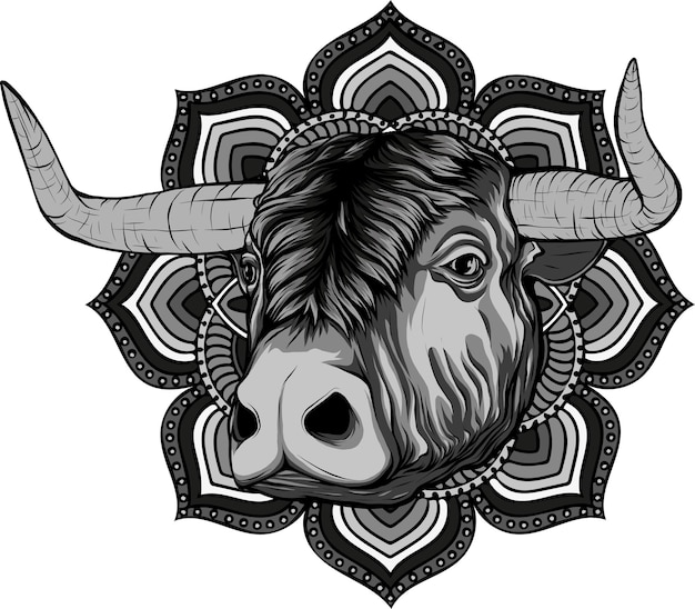 illustration a ferocious bull head on a white background