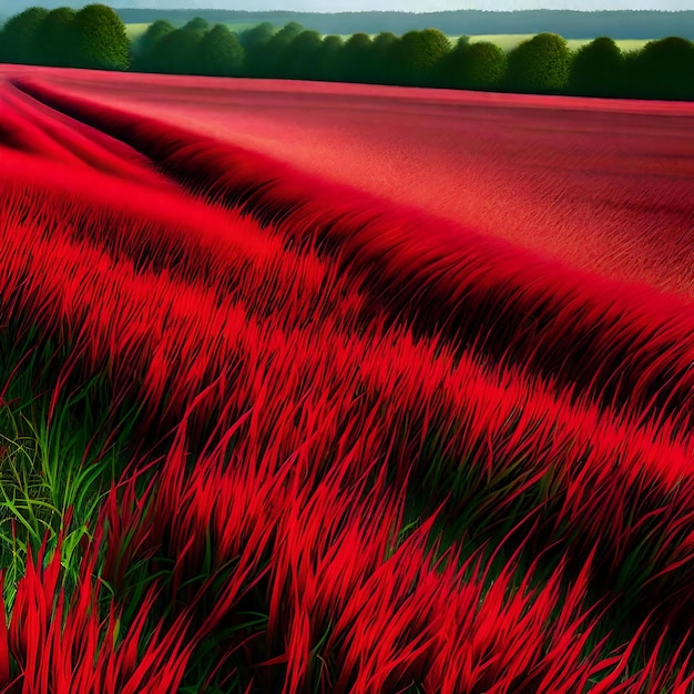 Illustration of a field of red grass with a blurred background