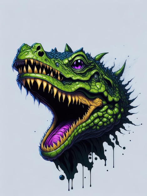 Illustration of a fierce green dragon with an open mouth created with Generative AI technology