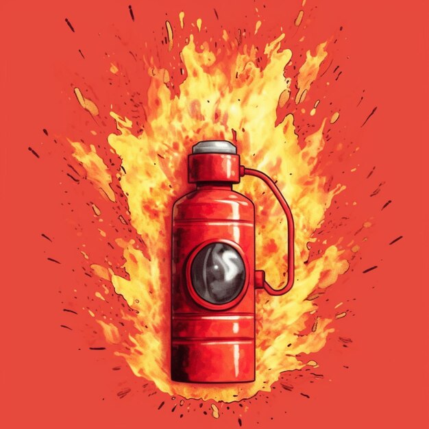 Illustration of a fire extinguisor with a burning flame generative ai