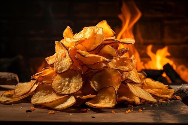 Иллюстрация огненных картофельных чипсов