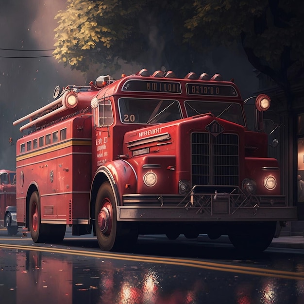 Illustration of a fire truck Generative Ai