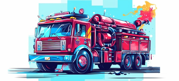 Photo illustration of a fire truck with a hose on the back generative ai