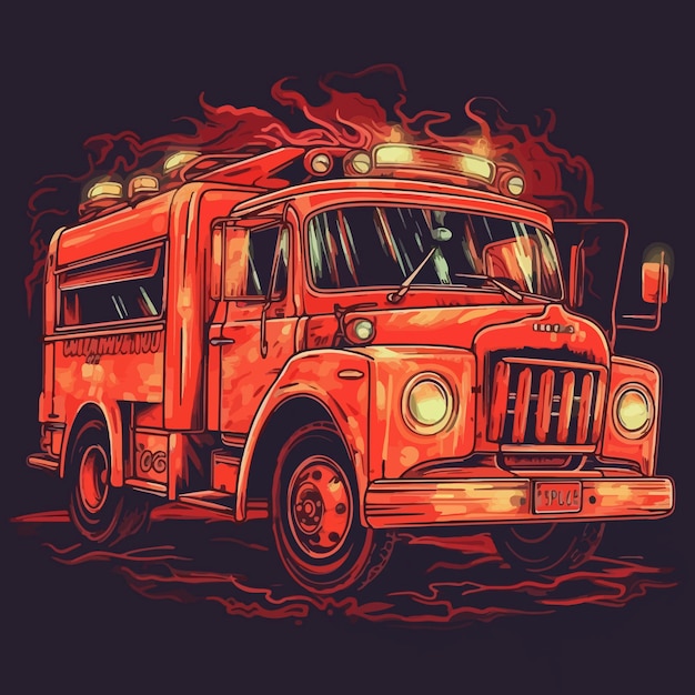 Иллюстрация пожарной машины со словами огонь на ней.