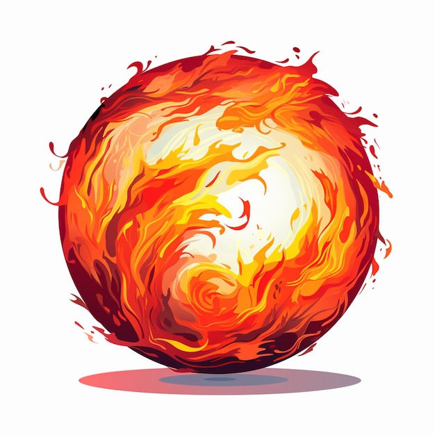 Foto illustrazione di una palla di fuoco con fiamme e uno sfondo bianco generativo ai