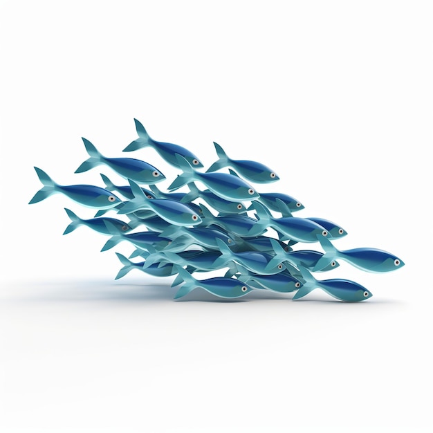 illustration of Fish School3D rendering of a school of fish prese