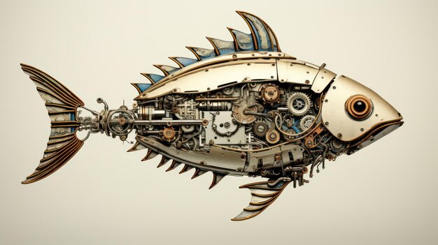 Photo illustration fish steampunk old paper poster look