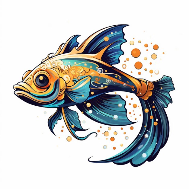 金魚の頭と青い尾を持つ魚のイラスト