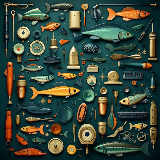 illustration of fishing equipment patern