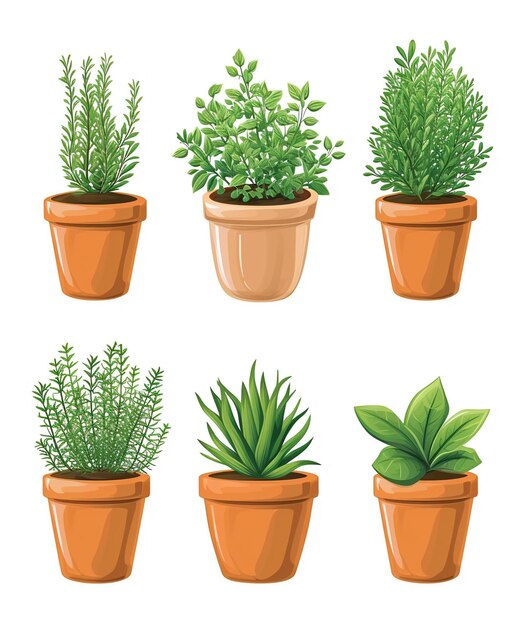 Photo illustration of five different types of potted plants illustrated