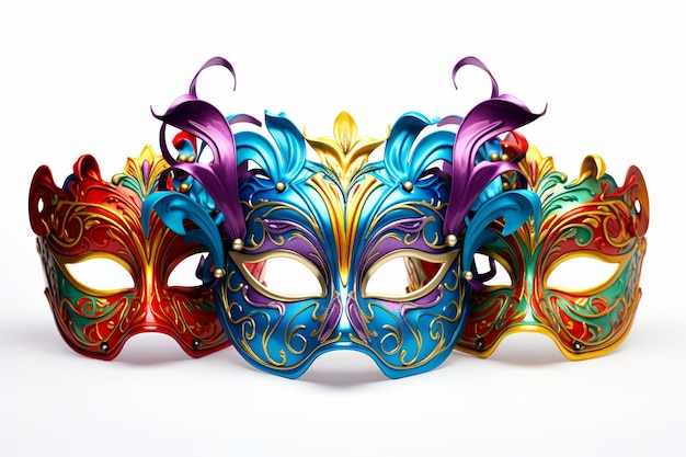 Illustration for Flamboyant Mardi Gras Masks bright colors isolated