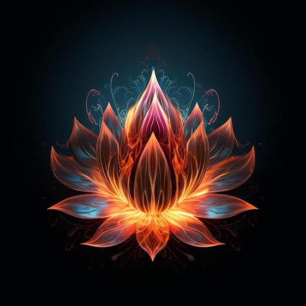 Illustration of Flames in Form of Lotus Flower on Black Background Generative AI