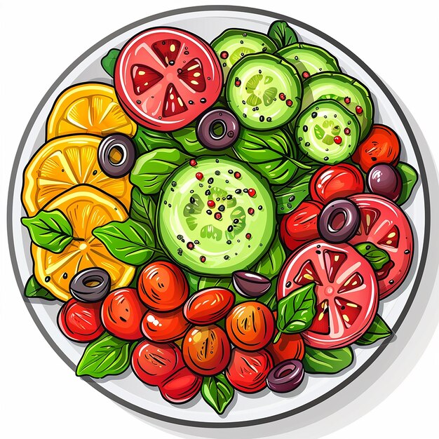 Illustration in flat icon style logo of vegetable salad