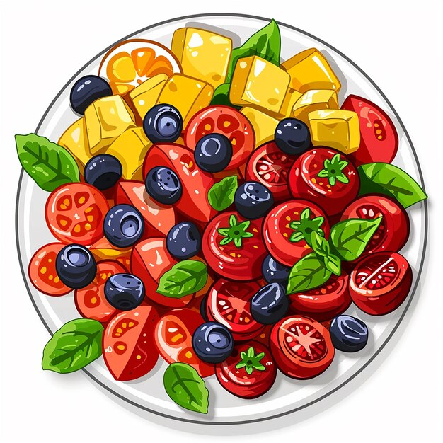 Photo illustration in flat icon style logo of vegetable salad