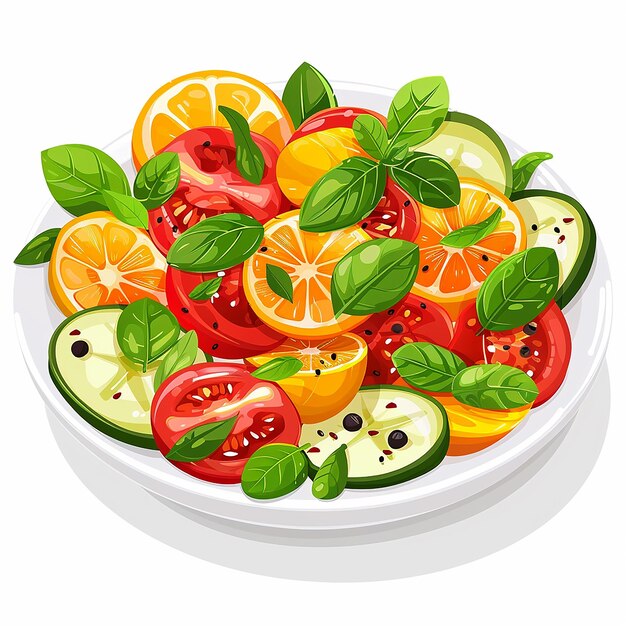 Illustration in flat icon style logo of vegetable salad