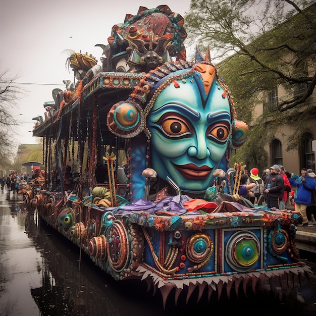 illustration of A float from the Krewe of Rex turn on to Canal