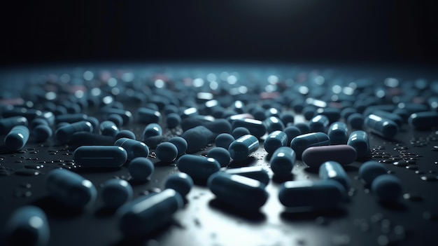 An illustration of a floor filled with colorful pills Generative Ai