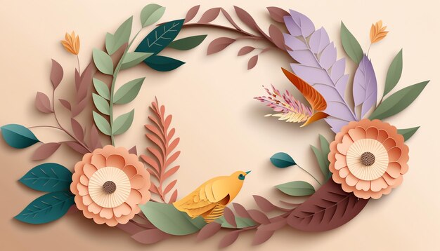 Illustration of Floral wreath theme in paper cut Generative AI