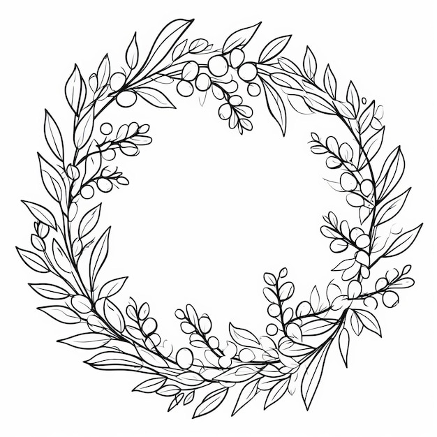 Photo illustration of floral wreath with leaves on a white background