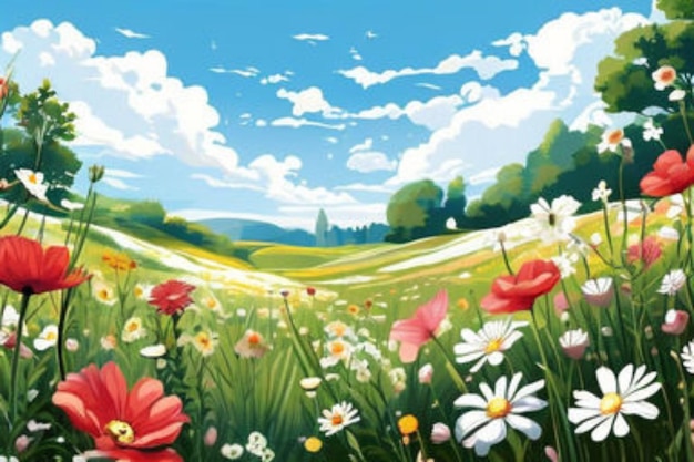 illustration of a flower meadow in spring