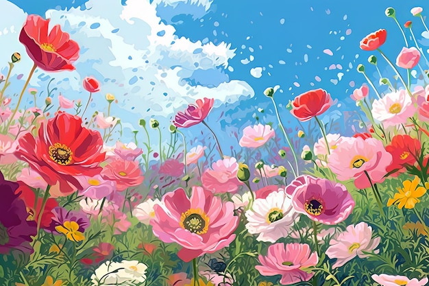 春の花草原のイラスト