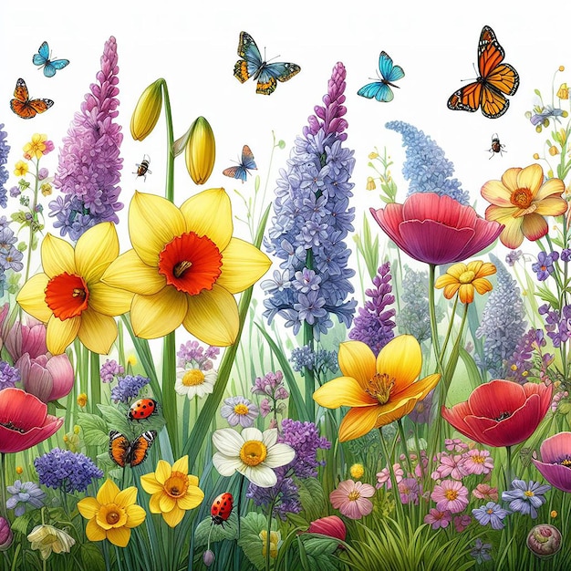 Иллюстрация цветочного луга весной