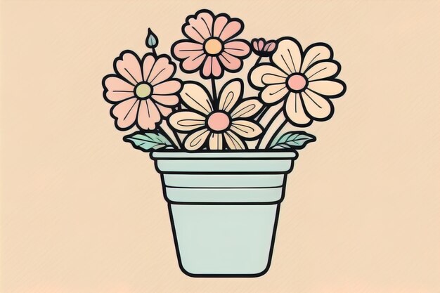 Photo illustration of a flowerpot with pink and blue flowers on a gray background ai generative