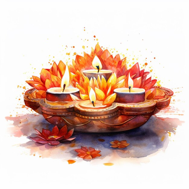 Photo illustration of flowers and candles for diwali celebration