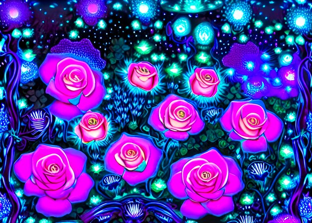 Illustration of flowers at night