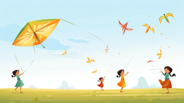Photo illustration of fly kites for the holiday makar sankranti hindu