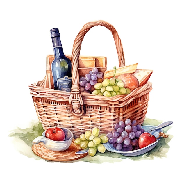 Illustration of food and drink with picnic theme on white background Generative Ai